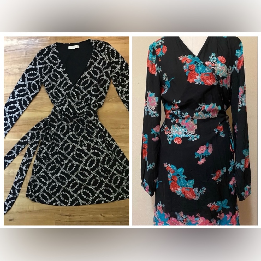 Lot of 2 Women’s True Wrap Dresses by LOFT (Size M) & Mahila (Size L)
